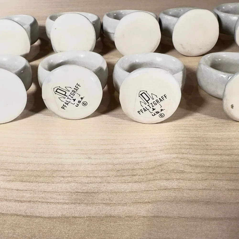 12 Napkin Rings Pfaltzgraff Yorktowne 1960s USA Blue White Stoneware  Vintage